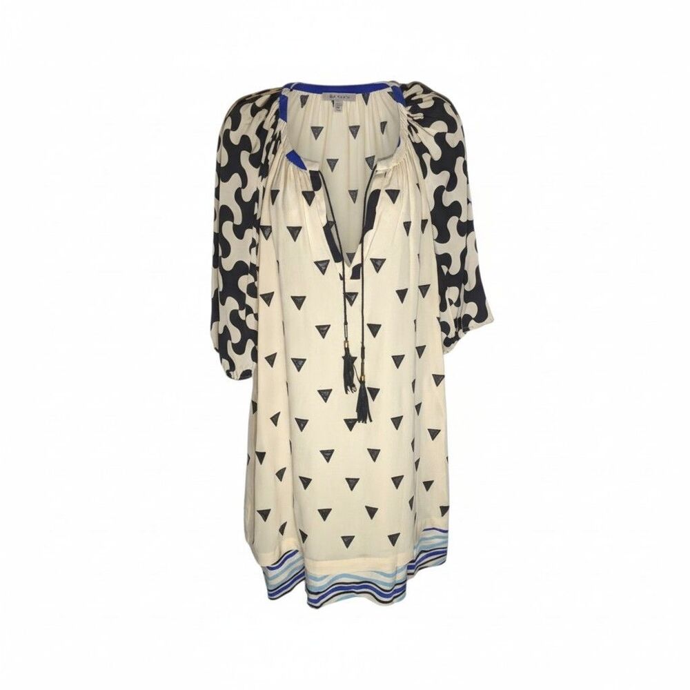 DVF Diane von Furstenberg 100% Silk Tunic Mini Dress Sz 0 XS S Ivory Geometric - Picture 2 of 16